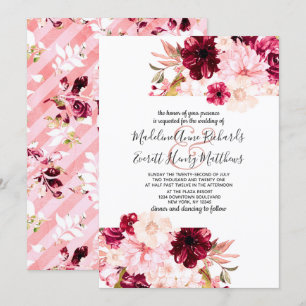 Invitation Bourgogne moderne & Blush Floral Wedding Invitatio