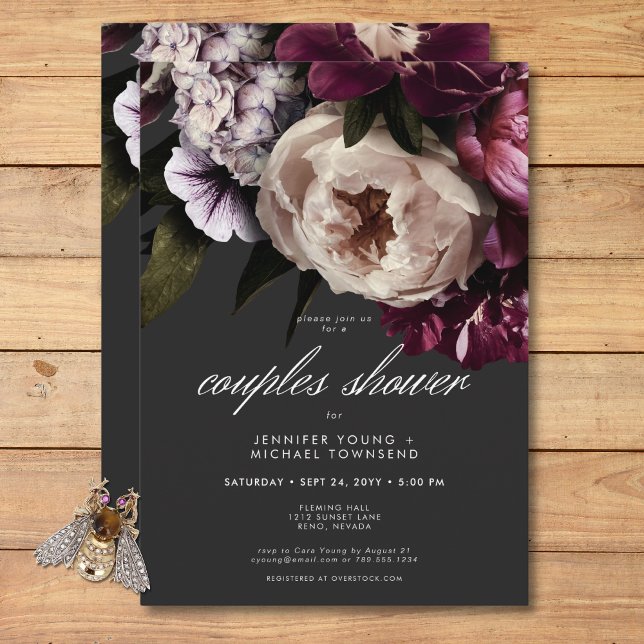 Invitation Bourgogne moderne & crème Peonies Couples Douche (Modern Burgundy & Cream Peonies Couples Shower Invitation)
