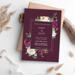 Invitation Bourgogne Moderne et Pivoines Blanches