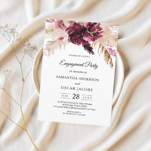 Invitation Bourgogne Moderne Fleurs Roses Blush 