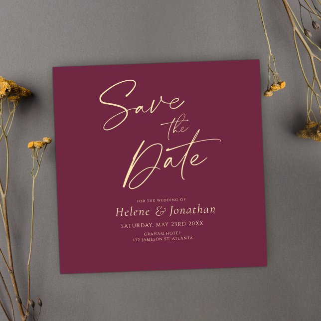 Invitation Bourgogne Moderne Mariage Élégant Enregistrer La D (Burgundy Modern Elegant Wedding Save The Date Invitation)