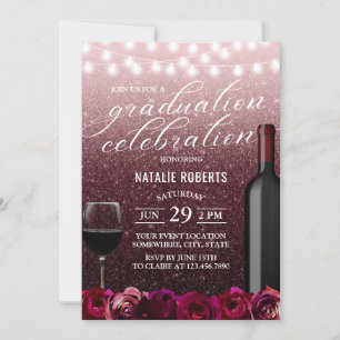 Invitation Bourgogne moderne & Rose Gold Floral Wine Graduati