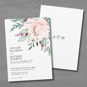 Invitation Bourgogne Moderne Rose Pâle Floral Mariage