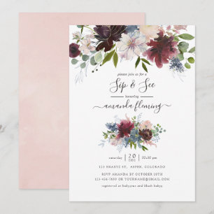 Invitation Bourgogne, Navy et Floral Blush Sip and See
