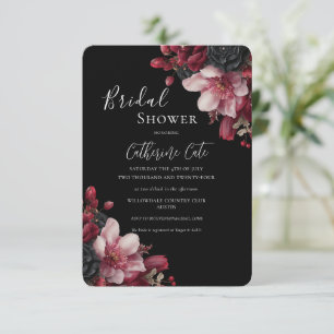 Invitation Bourgogne & Noir Élégant Floral Mariage