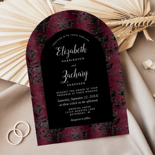 Invitation Bourgogne Noir Humeur Damassé Arc Sombre Mariage