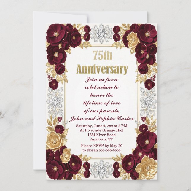 Invitation Bourgogne Or et Diamants 75e Anniversaire (Devant)