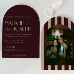 Invitation Bourgogne Or Vieille Argenture Photo Mariage