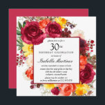Invitation Bourgogne Orange Jaune Rose Floral 30e anniversair<br><div class="desc">Faites honneur à une personne spéciale avec cette élégante invitation de fête du 30e anniversaire. Les fleurs d'automne créent une belle couronne d'aquarelle.</div>