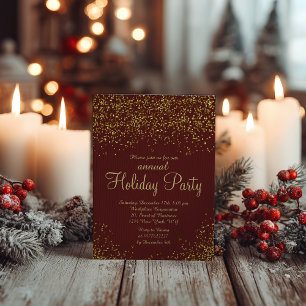 Invitation Bourgogne pailleté or confettis Noël d'entreprise