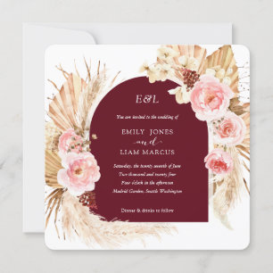 Invitation Bourgogne Pampas Grass Boho Floral Carré mariage I