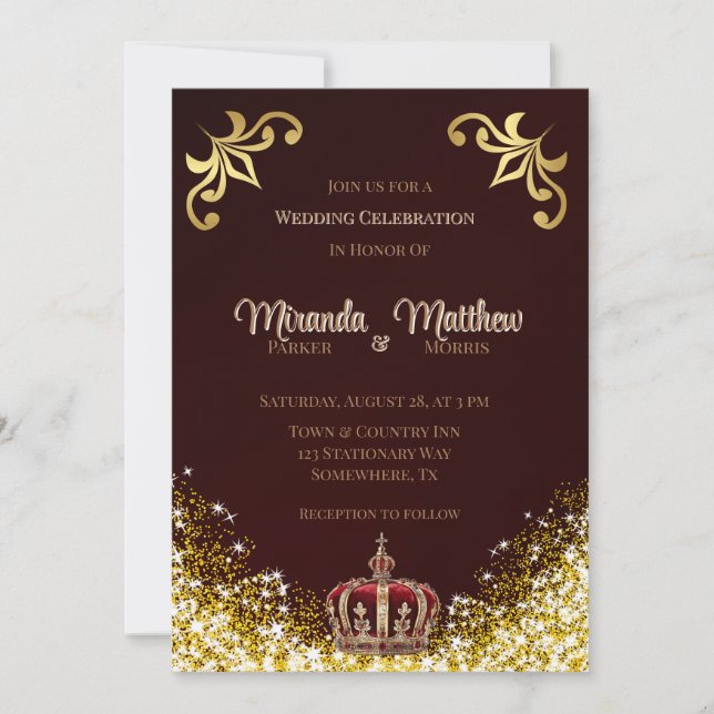 Invitation Bourgogne Parties scintillant or fleurie Mariage r (Devant)
