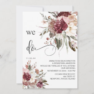Invitation *~* Bourgogne QR RSVP AR15 MARIAGE Rose floral