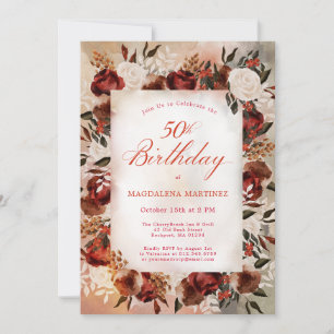 Invitation Bourgogne Rose blanche Chute Florale 50e anniversa