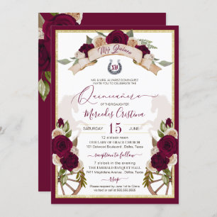 Invitation Bourgogne Rose Floral Ouest Charro Quinceanera