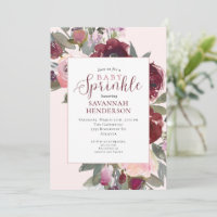 Bourgogne Rose Floral pour Fille Baby Shower Paill