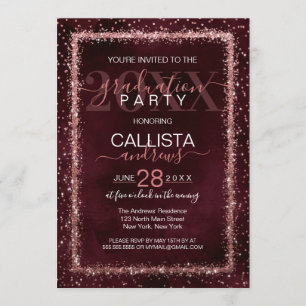 Invitation Bourgogne Rose Gold Sprinted Confetti Graduation