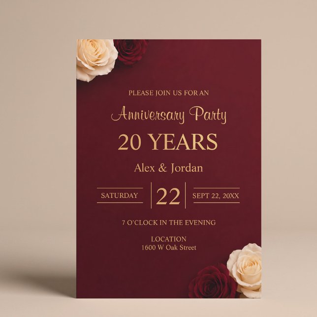 Invitation Bourgogne Rose Mariage Anniversaire (Créateur téléchargé)