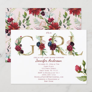 Invitation Bourgogne Rose or Rose Baby Girl Douche