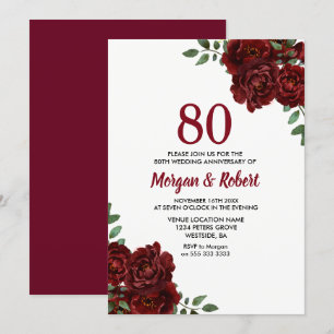 Invitation Bourgogne Rose Rouge Rubis 80ème Anniversaire de M