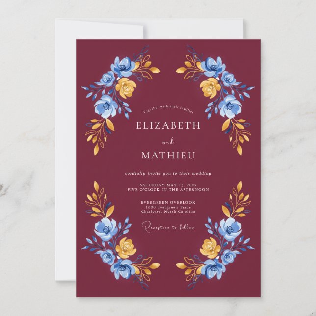 Invitation Bourgogne Rose Splendide Mariage (Devant)