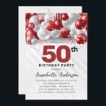 Invitation Bourgogne Rouge Ballons d'argent Parties scintilla<br><div class="desc">Glam Bourgogne Rouge Argent Parties scintillant Étincelle N'Importe Quel Âge Anniversaire Invitation</div>