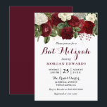 Invitation Bourgogne Rouge Blanc Floral Bat mitzvah Invitatio<br><div class="desc">Burgundy Rouge Blanc Floral Bat mitzvah Invitation Voir la collection correspondante en magasin</div>