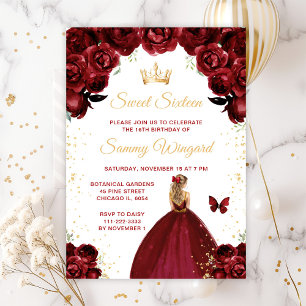 Invitation Bourgogne Rouge Blonde Cheveux Princesse Sweet six