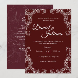 Invitation Bourgogne Rouge et Blanc Floral | Mariage Élégant