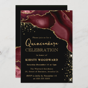 Invitation Bourgogne Rouge et or Parties scintillant Agate Qu