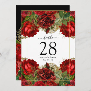 Invitation Bourgogne rouge et or Vintage Roses Numéro de tabl