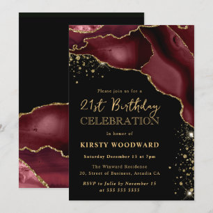 Invitation Bourgogne Rouge et Paillettes d'Or Agate 21ème Ann