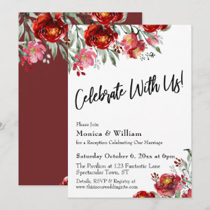 Invitation Bourgogne Rouge Floral Célébrez avec nous Typograp
