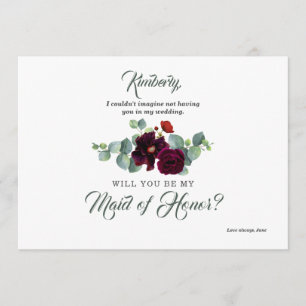 Invitation Bourgogne Rouge Floral Eucalyptus Bridesmaid Propo