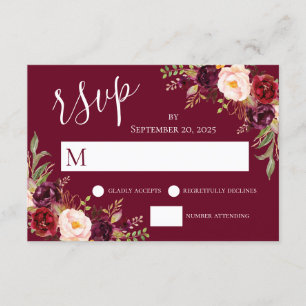 Invitation Bourgogne Rouge Floral Mariage Lettre Manuscrite R