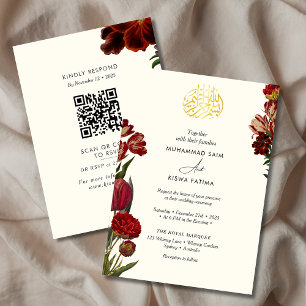 Invitation Bourgogne Rouge floral musulman Nikah