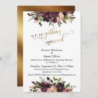 Bourgogne Rouge Floral & Or Nous nous marions