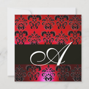 Invitation BOURGOGNE ROUGE NOIR DAMAS MONOGRAMME, rubis blanc