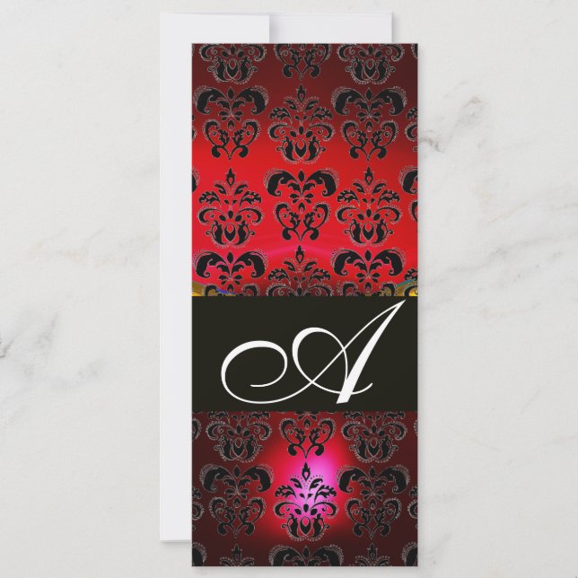 Invitation BOURGOGNE ROUGE NOIR DAMAS MONOGRAMME rubis blanc (Devant)