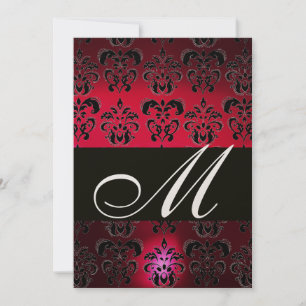 Invitation BOURGOGNE ROUGE NOIR DAMAS MONOGRAMME rubis or