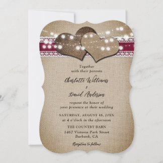 Invitation Bourgogne Russe Pays Burlap Mariage dentelle