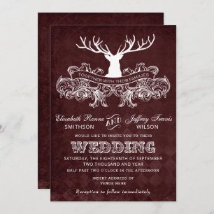 Invitation Bourgogne Rustique Antler Deer Mariage Woodland