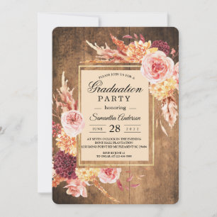 Invitation Bourgogne rustique & Blush Floral Graduation