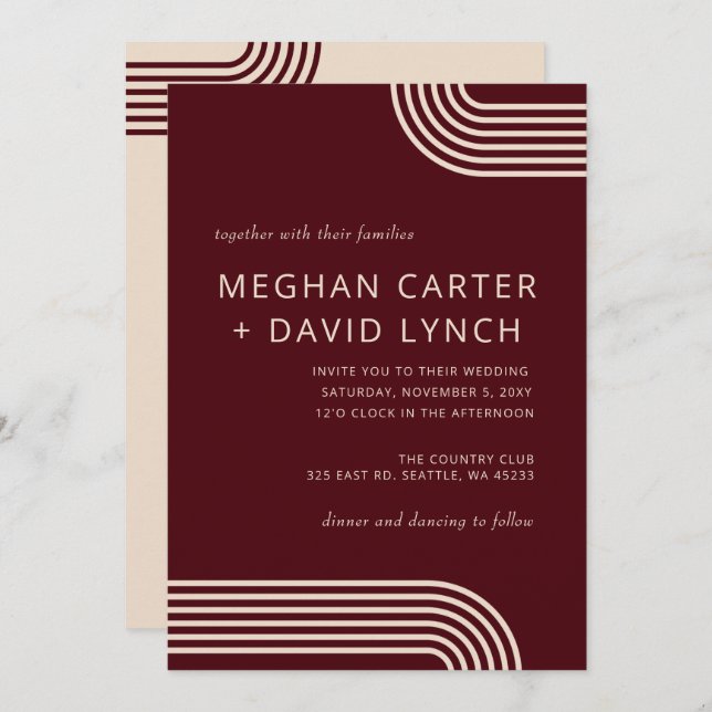 Invitation Bourgogne Rustique Boho Aronné Mariage moderne (Devant / Derrière)