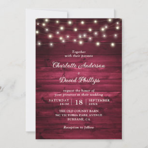 Invitation Bourgogne Rustique Mariage à cordes de bois