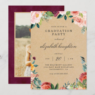 Invitation Bourgogne rustique rougissent pièce florale