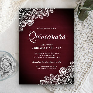 Invitation Bourgogne rustique vintage en bois pour Quinceaner
