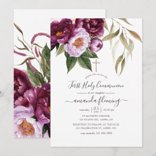 Invitation Bourgogne - Sainte Communion Florale Marsala et Pê