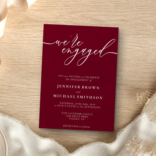 Invitation Bourgogne Simple Minimal Nous sommes fiancés (Créateur téléchargé)