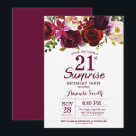 Invitation Bourgogne Surprise Floral 21e fête d'anniversaire<br><div class="desc">Bourgogne Floral Surprise 21ème anniversaire de fête Invitation pour femmes. Invitation de la fête d'anniversaire rouge de Bourgogne. Fleur florale d'aquarelle Bourgogne. 13ème 16ème 18ème 20ème 21ème 30ème 40ème 50ème 60ème 70ème 80ème 90ème 100ème, tout âge. Numérique imprimable. Pour plus de personnalisation, cliquez sur le bouton "Customiser" et utilisez notre...</div>